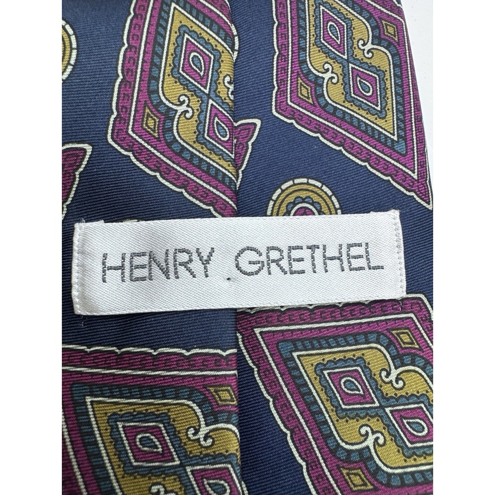 Vintage 1980s Henry Grethel Paisley Silk Tie - Woven in Italy Made in USA - Picture 4 of 6